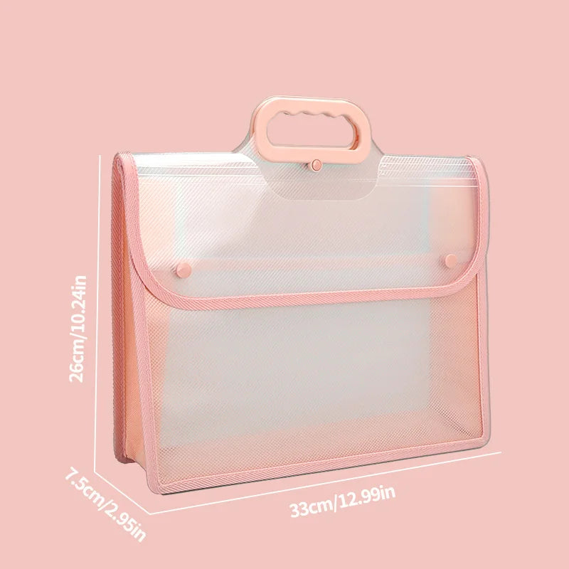 Huajie New PP File Bag Flip Transparent File Bag Thickeneded Large Capacity Data Storage Bag Portable School Office Supplies