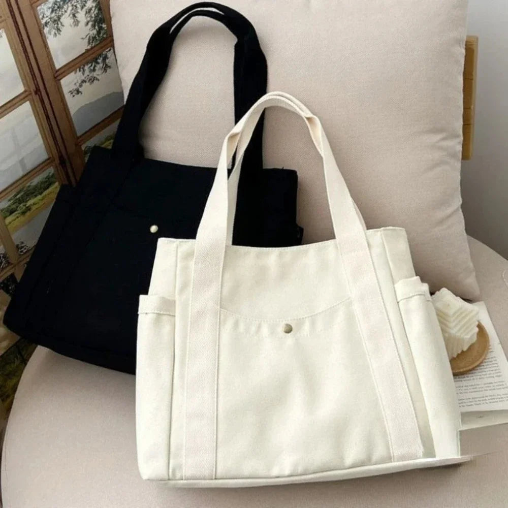 Large Capacity Canvas for Work Commuting Carrying Bag College Style Student Outfit Book Shoulder Bag Shopping Bag Tote Bag