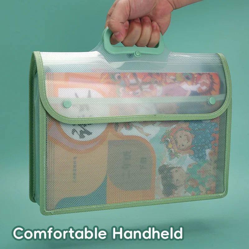 Huajie New PP File Bag Flip Transparent File Bag Thickeneded Large Capacity Data Storage Bag Portable School Office Supplies