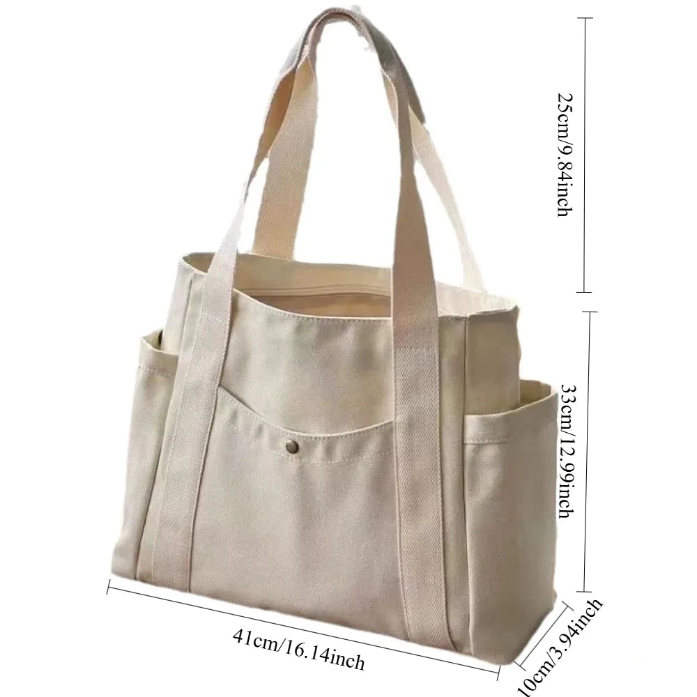 Large Capacity Canvas for Work Commuting Carrying Bag College Style Student Outfit Book Shoulder Bag Shopping Bag Tote Bag