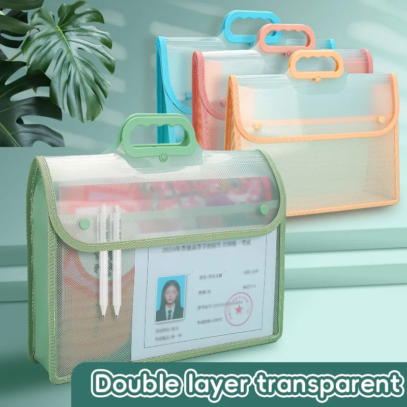 Huajie New PP File Bag Flip Transparent File Bag Thickeneded Large Capacity Data Storage Bag Portable School Office Supplies