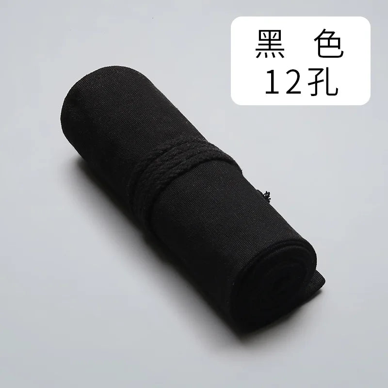 12/24/36/48/72Hole Black Cloth Pencil Case Stationery Cosmetic Brush Pencil Storage Bag Pencils Roll Art Pen Bag School Supplies