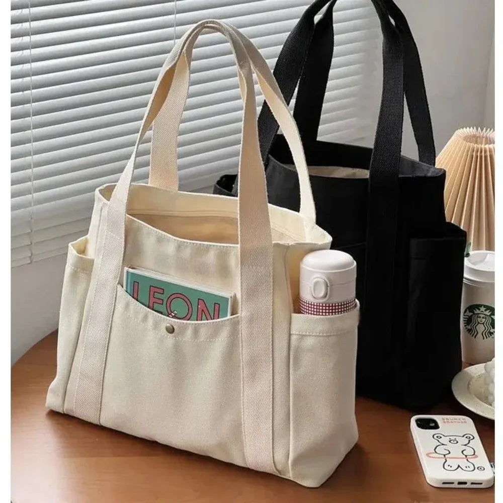 Large Capacity Canvas for Work Commuting Carrying Bag College Style Student Outfit Book Shoulder Bag Shopping Bag Tote Bag