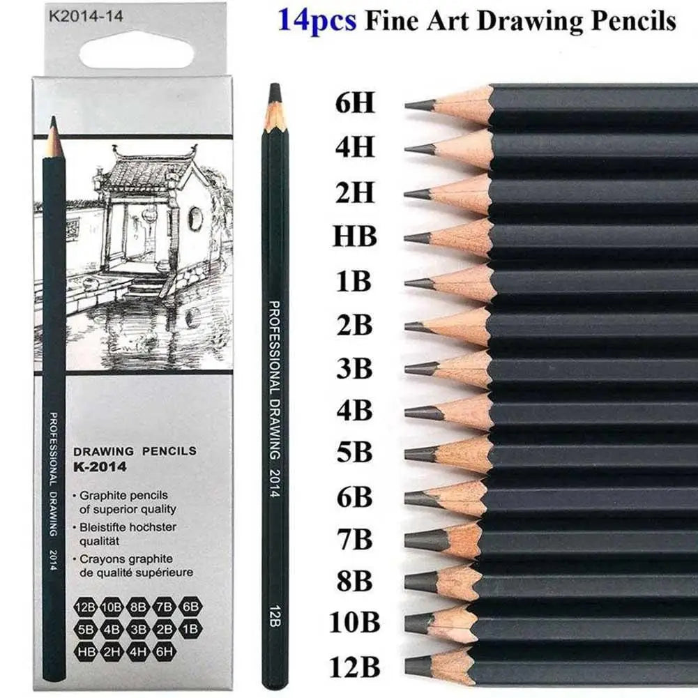 14-Piece Wooden Pencil Set Art Sketching Drawing Exam Writing Pencils for Students School Stationery Office Supplies