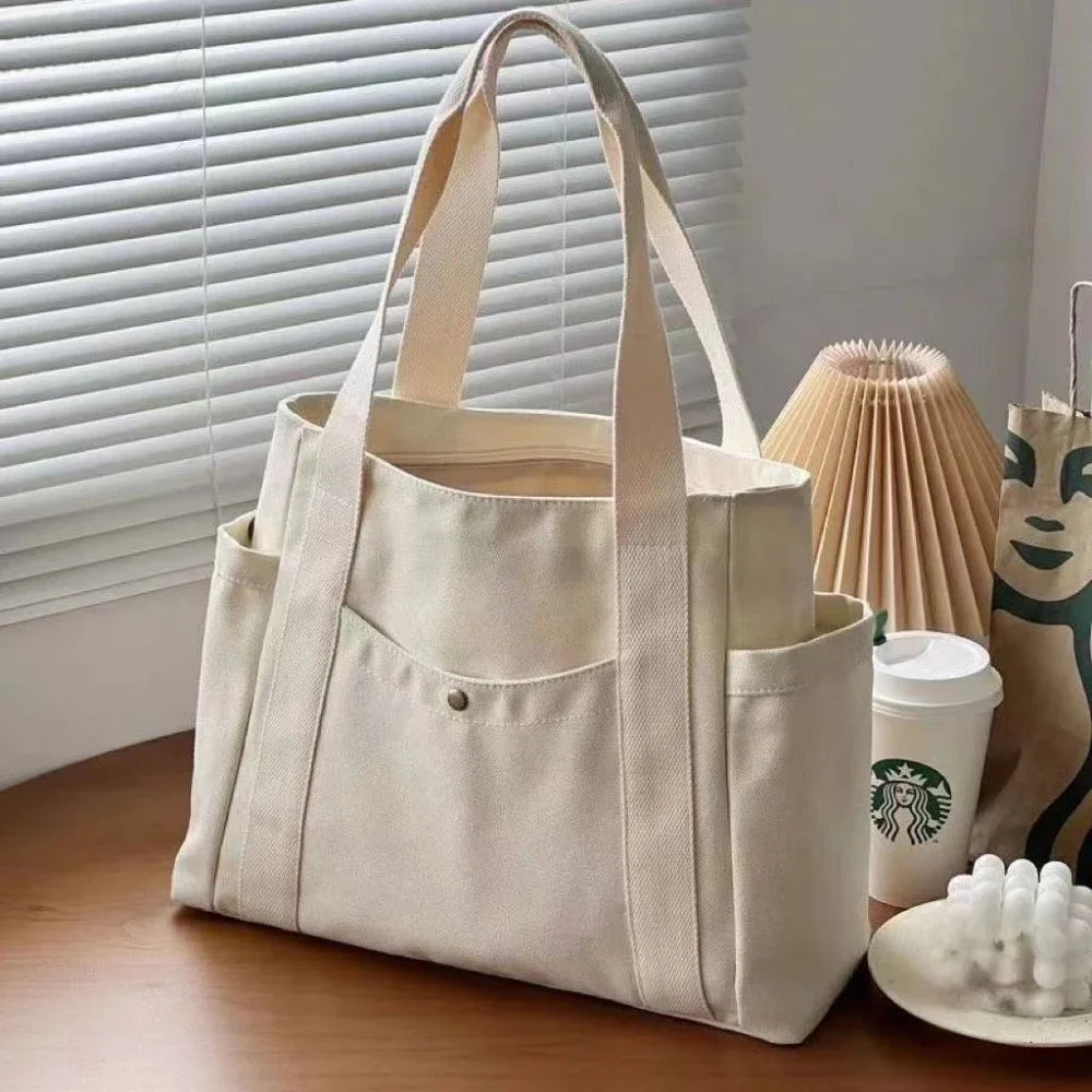 Large Capacity Canvas for Work Commuting Carrying Bag College Style Student Outfit Book Shoulder Bag Shopping Bag Tote Bag