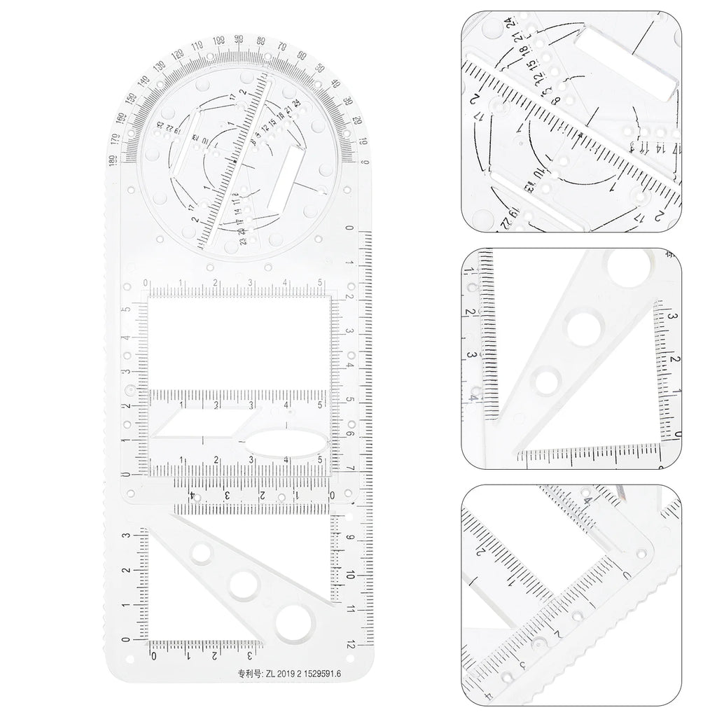 Multifunctional Geometric Drawing Template Mathematics Examination Ruler School Supply Drawing Tool for Students Teachers
