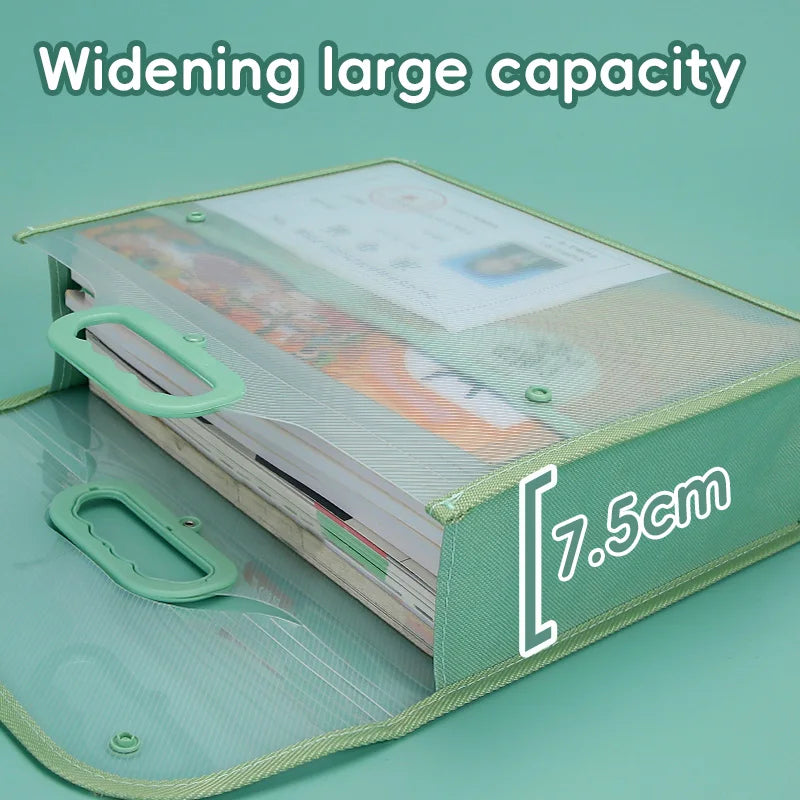 Huajie New PP File Bag Flip Transparent File Bag Thickeneded Large Capacity Data Storage Bag Portable School Office Supplies