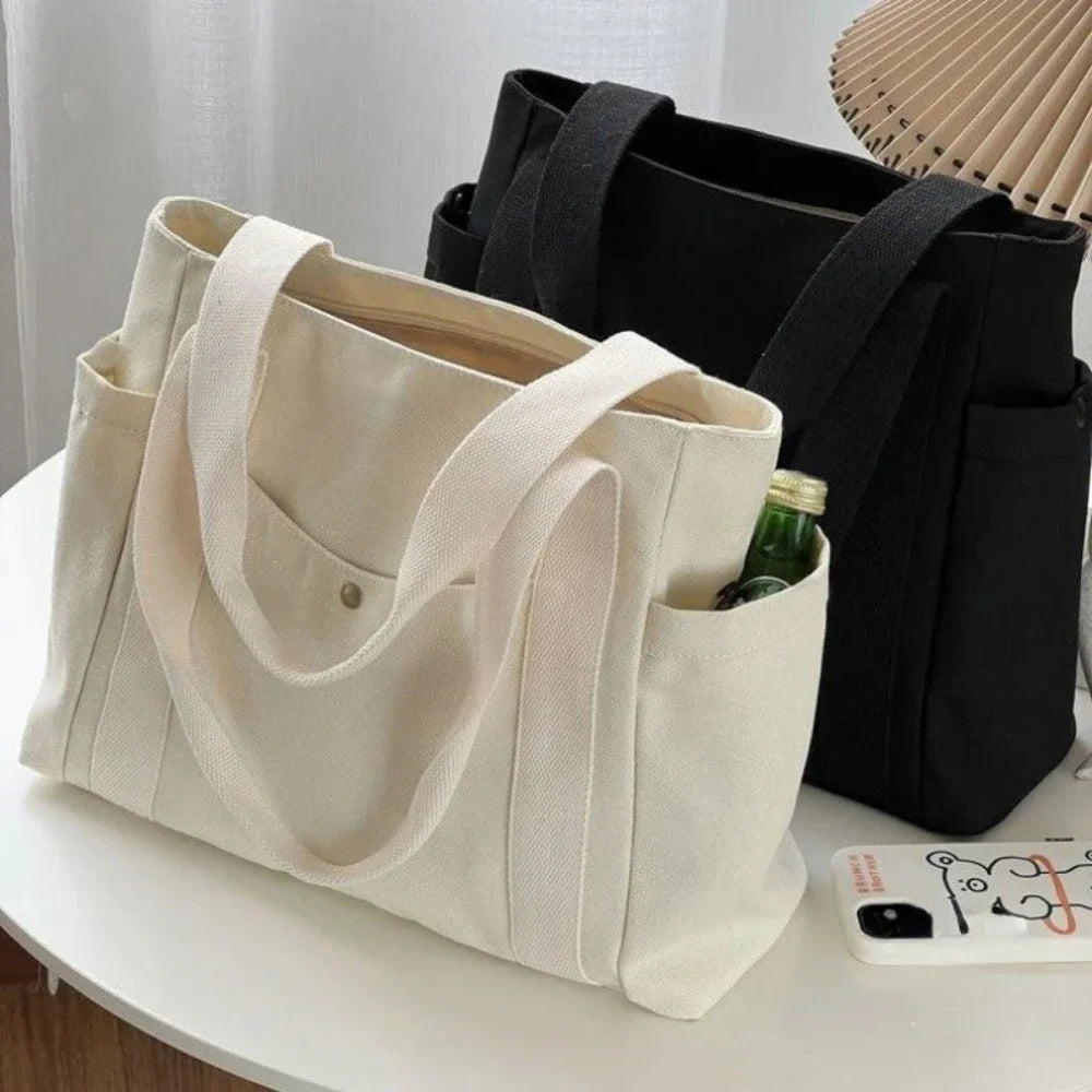 Large Capacity Canvas for Work Commuting Carrying Bag College Style Student Outfit Book Shoulder Bag Shopping Bag Tote Bag
